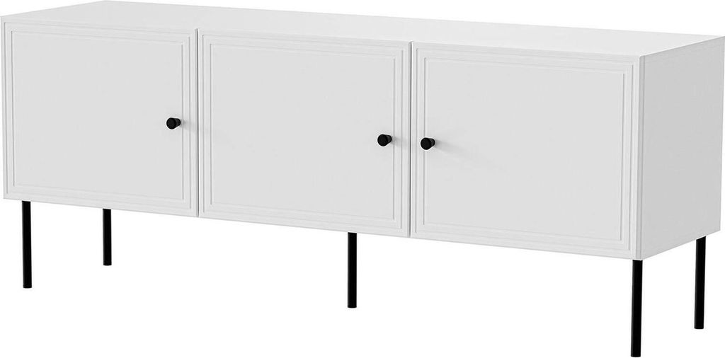 Dmora TV-Möbel Sarzana 151x40x60 cm Weiß, 3 Regale 6 Fächer