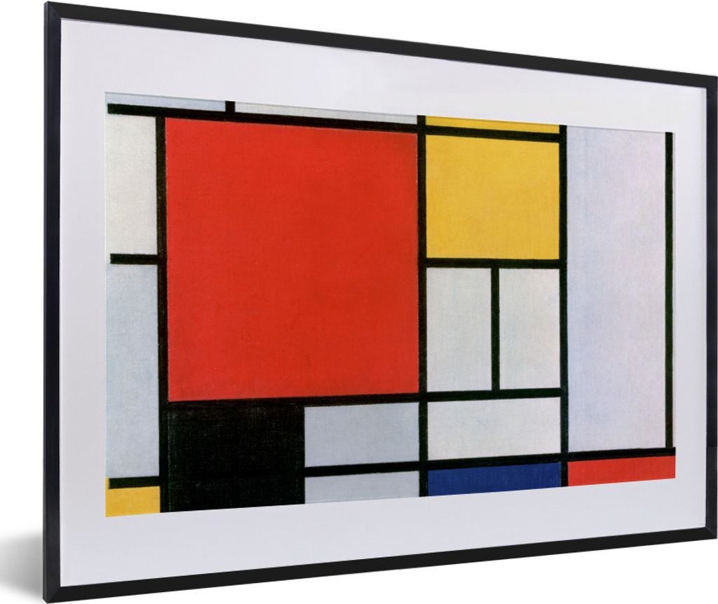 MuchoWow Gerahmtes Poster Kunst - Mondrian - Alte Meister 60x40 cm - Poster mit Schwarzem Bilderrahmen Wandposter Rahmen Foto Bilder - Schlafzimm...
