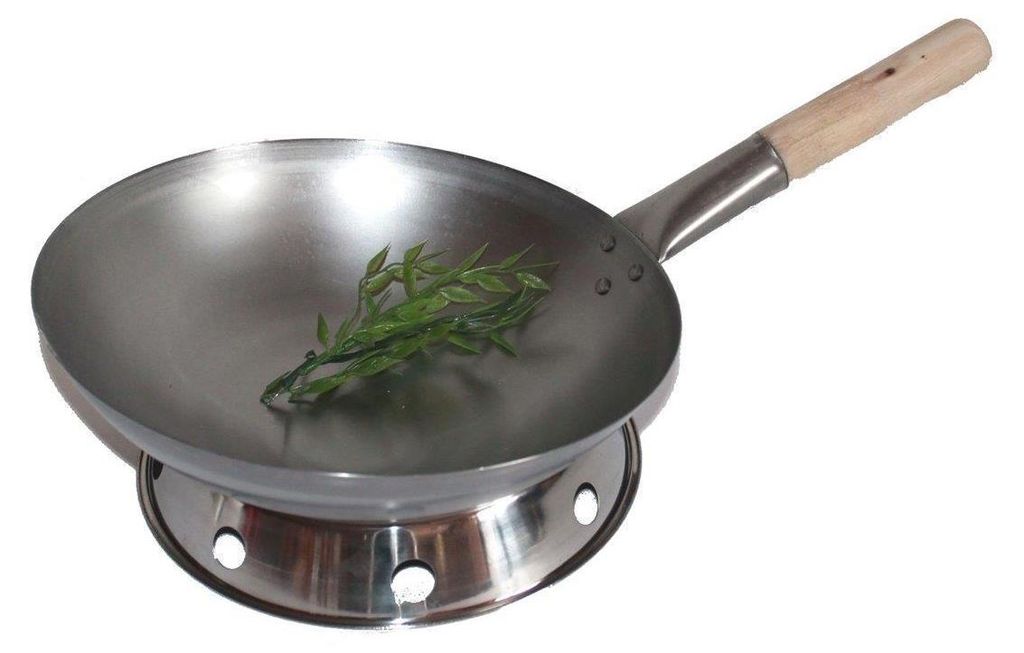 WOK SET, 38RB-R04, Wok Pfanne 38 cm Ø runder Boden Kohlenstoffstahl + Wokring 04, Pfanne geeignet für Gasherd, Induktion, Induktionsmulde, AAF No...
