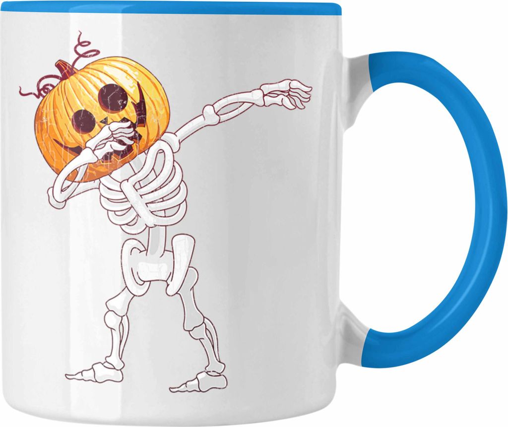 Trendation - Halloween Tasse Kürbis Dekoration Becher Skelet Dab Tanzen (Blau)