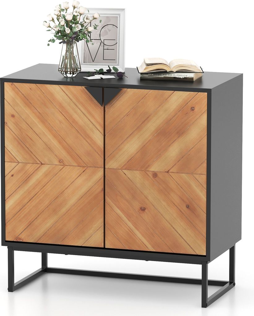 COSTWAY Buffet-Schrank mit Stauraum, Sideboard-Schrank mit Türen und Regal, Konsolentisch mit Metallbeinen, Moderner Akzent-Schrank Schwarz