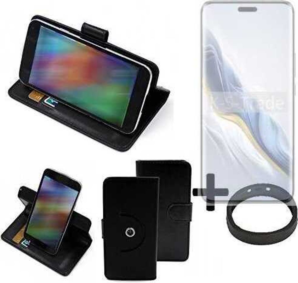 K-S-Trade Case Schutz Hülle kompatibel mit Honor Magic6 Pro + Bumper Handy Hülle Flipcase Smartphone Cover Handy Schutz Tasche Walletcase schwarz