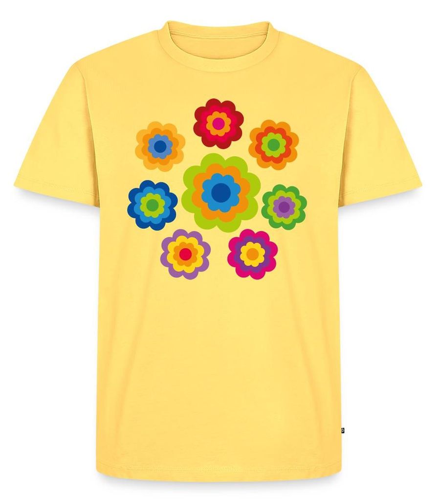 Spreadshirt 70er Jahre Hippie Flower Power Kostüm Blumen Fasching Männer Premium T-Shirt, XXL, Pastellgelb