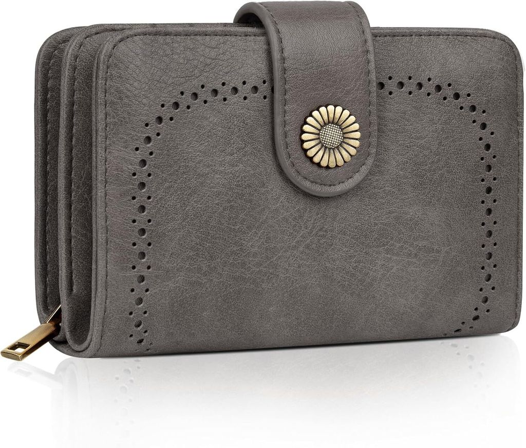 Damen Große Kapazität Kunstleder Vintage Portemonnaie Brieftasche Geldbörse Mittelgroß mit RFID-Blockierung und Mehreren Fächern Frauen