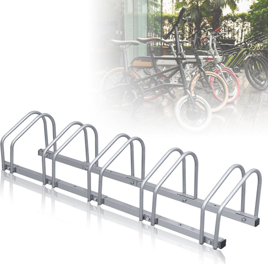 Fiqops Fahrradständer für 5 Räder 130x32x26cm verzinkt und für Wandmontage geeignet