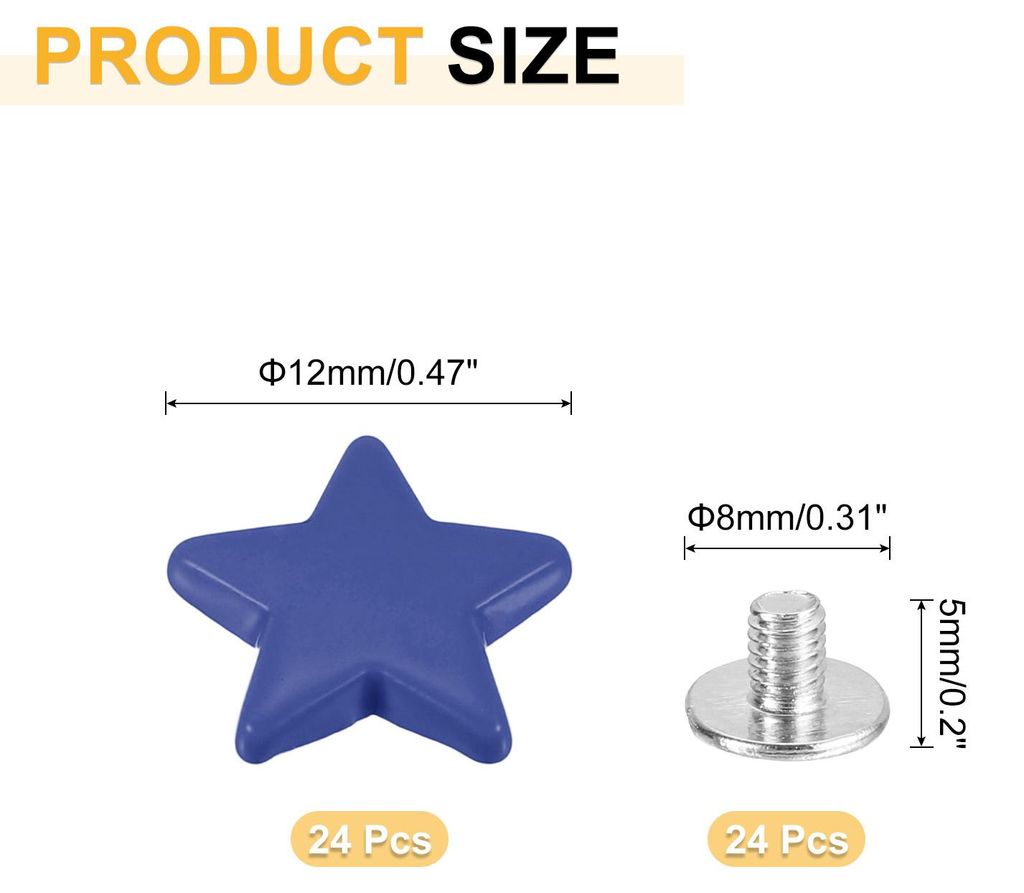 24 Sets Metall Stern Nieten, 12mm Leder Nieten Schraubnieten Punk Ledernieten, Metall Leder Nieten Ziernieten fš¹r Lederhandwerk DIY Kleidung Tas...