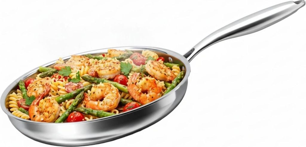 Bratpfanne Edelstahl 28 cm Unbeschichtet Induktion Profi Universalpfanne Hochwertige Edelstahlpfanne 18/10 Edelstahl Schmorpfanne für alle Herdart...