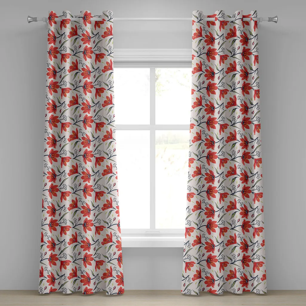 Rideau Tulipes vintage dessiné main en tissu décoratif 280 x 225 cm