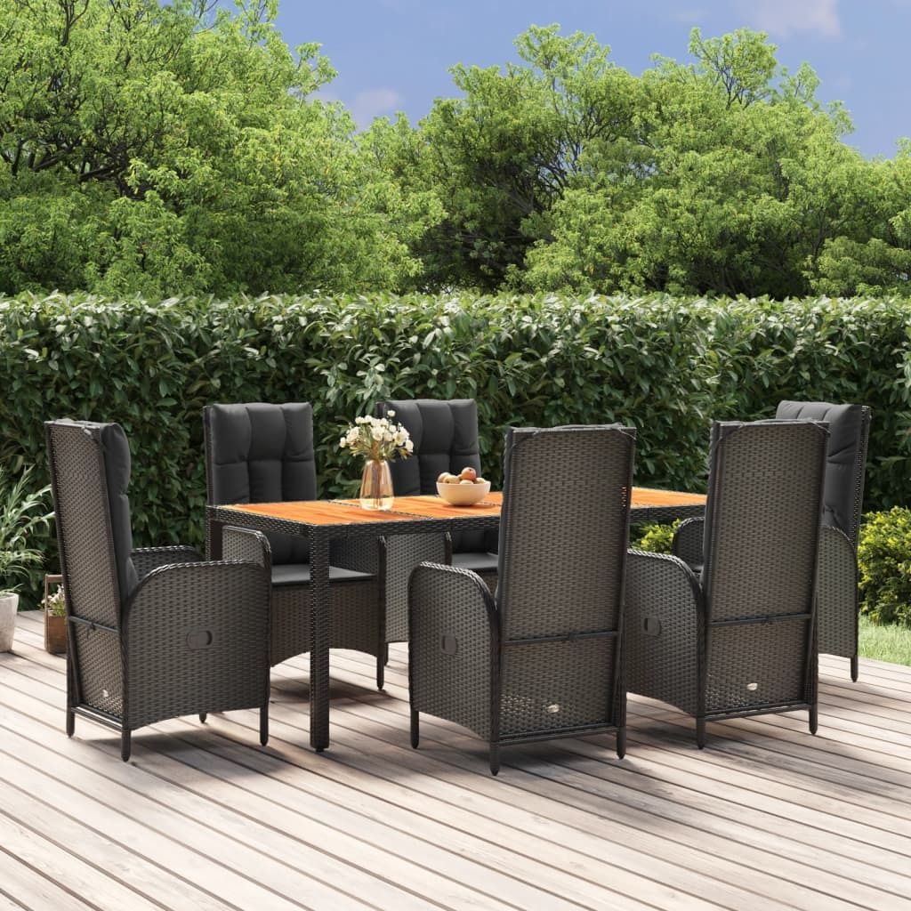 Maison Exclusive - 7-tlg. Garten-Essgruppe mit Kissen Schwarz Poly Rattan