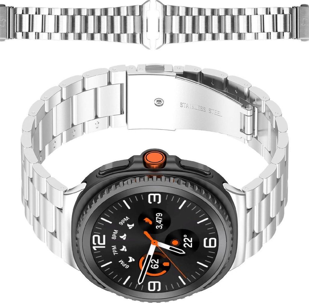 Bizon Armband Uhr Aura Samsung Galaxy Watch 8 40mm / 44mm / 8 Classic 46mm silber