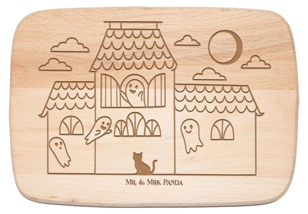 Mr. & Mrs. Panda Holz Küchenbrett Geister Villa - Transparent - Geschenk, jausenbrett, Frühstücksbrettchen, Schneidebrett, Frühstücksbrett, ve...