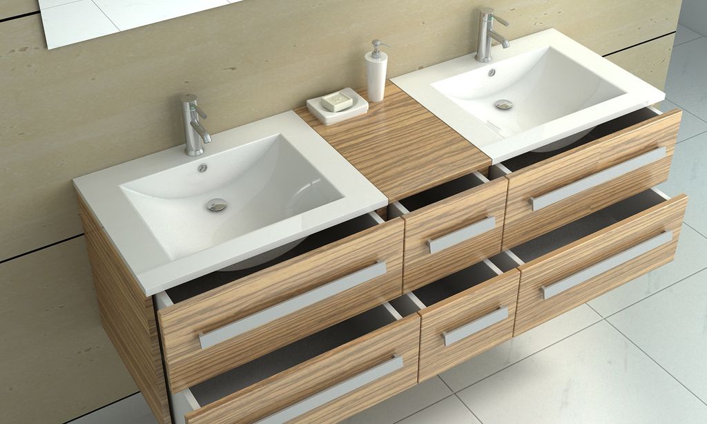 Jet-Line Badset Zürich II zebra dunkel für 2 Personen Holzoptik dark zebra Set 2 Unterschränke mit SMC-Waschbecken 1 Mittelschrank 2 Spiegel Bad...