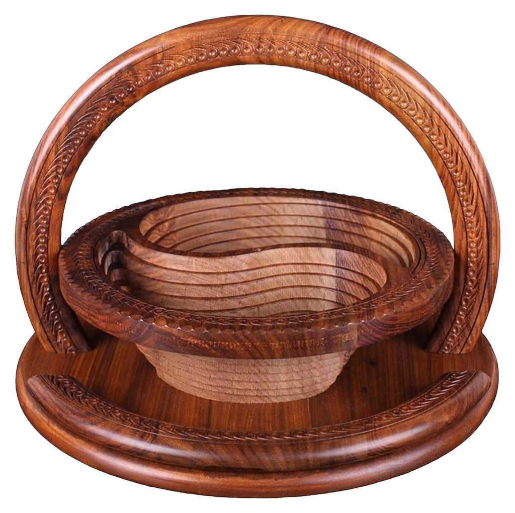 Obstkorb aus Holz mit herzförmigem Fach, handgeschnitztes dekoratives Serviertablett für Obst, Nüsse und Snacks, multifunktionales Wohnaccessoire