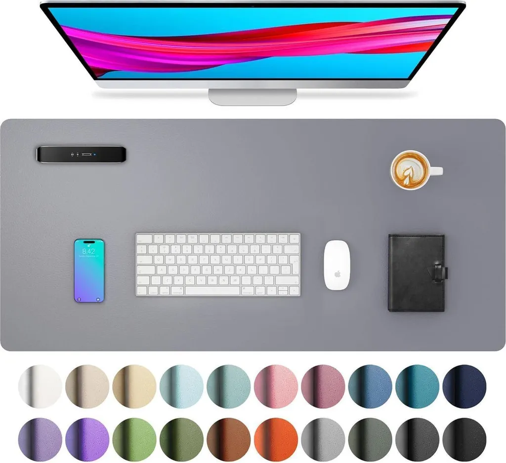 Tapis de Souris XXL Gris Clair pour Télétravail - Sous-main Cuir 80x40cm