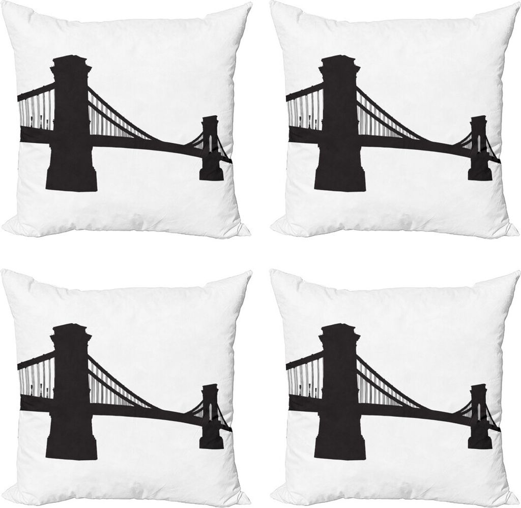 ABAKUHAUS Ungarn Kissenbezug Set (4 Stück), Kettenbrücke Budapest Art, Moderner Doppelseitiger Digitaldruck, 40 cm x 40 cm, Schwarz-Weiss