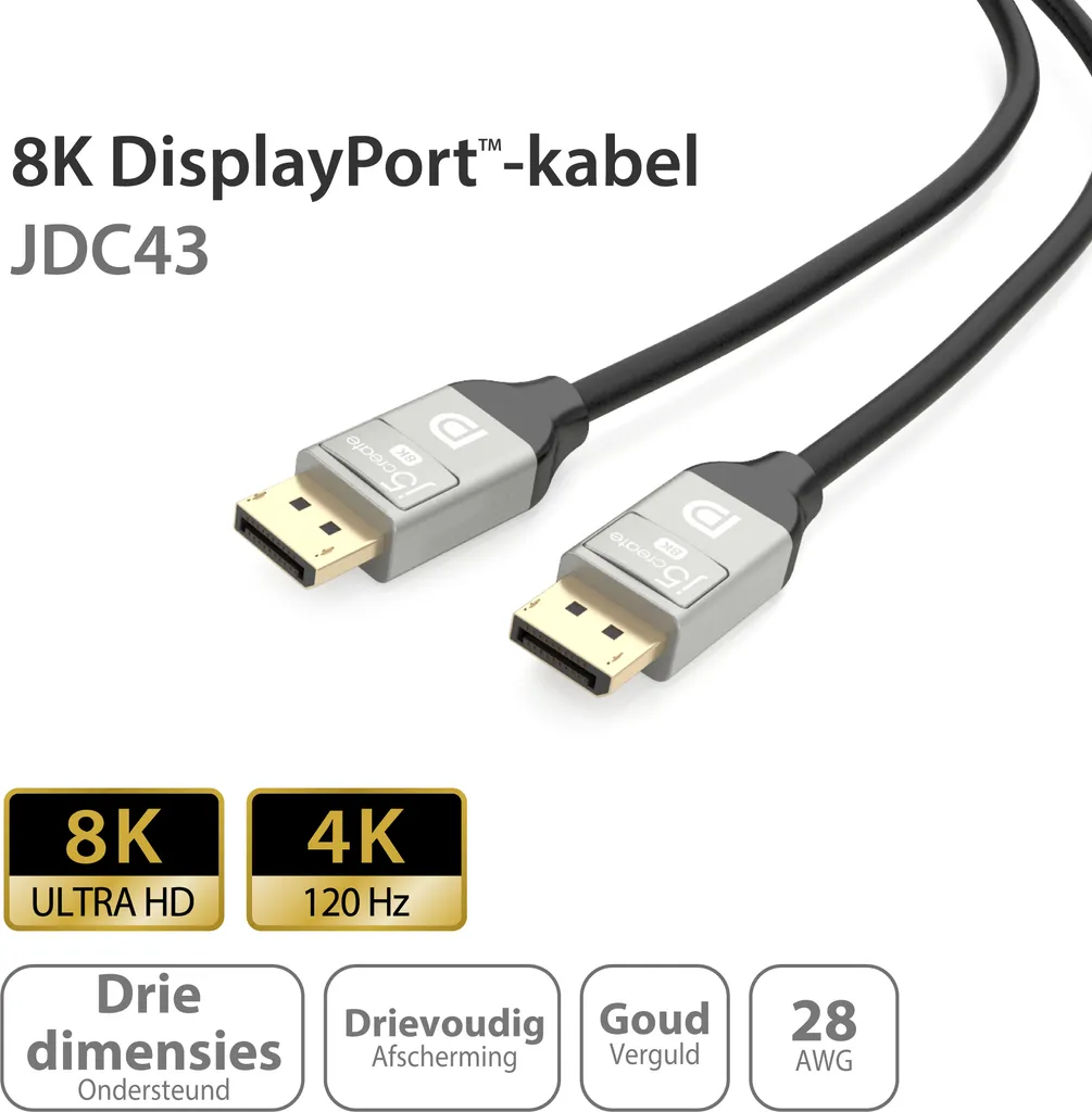 Câble DisplayPort 8K j5create JDC43-N pour Écran Gaming et Graphisme