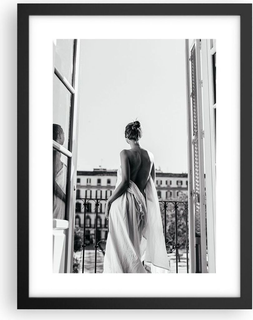 Gerahmtes Poster - Schwarzer Rahmen - Sinnlich Frau Balkon - 30x40 cm - Wand Bild - Wanddeko - Wandbilder - Kunstposter - Wandposter - Bilderrahmen...