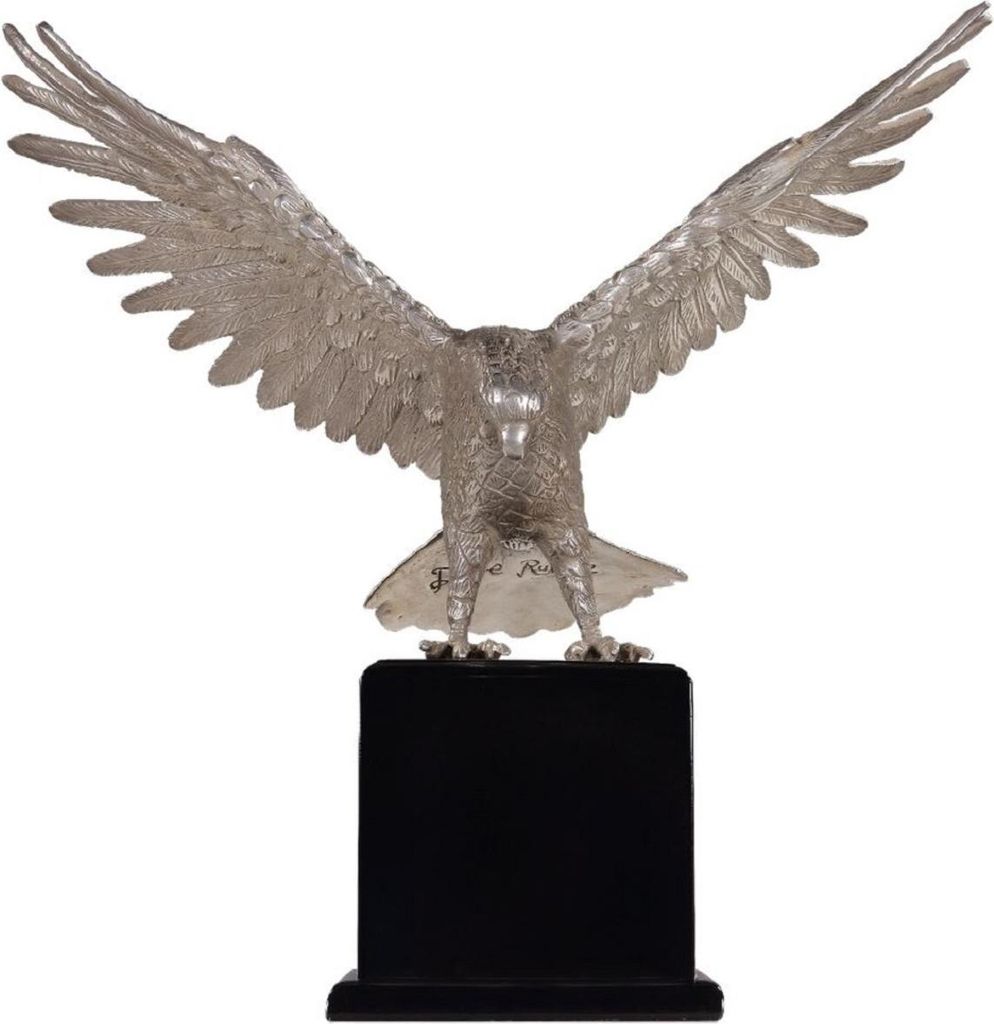 Casa Padrino Luxus Bronzefigur Adler Silber / Schwarz 40 x 20 x H. 37 cm - Versilberte Bronze Skulptur mit Sockel - Schreibtisch Deko - Wohnzimmer ...