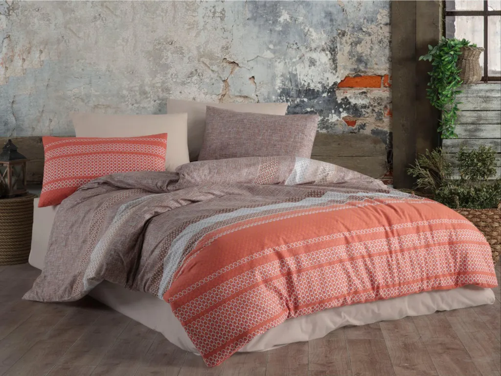 Biancheria Letto Francese Tibora Salmone 220x200 in Lino e Cotone