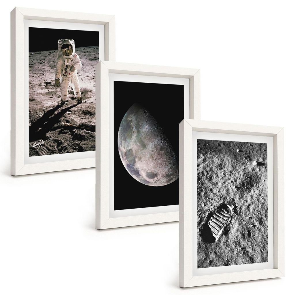 Bilder Set 3-teilig im weißen Rahmen – Wandbilder 3 Stück – gerahmte Poster für Wohnzimmer, Schlafzimmer und Flur – 20x30 cm – Astronaut...