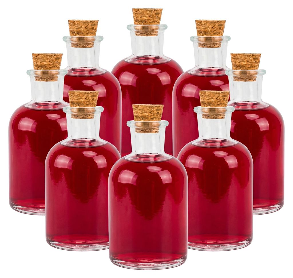 Sklenené fľaše Relaxdays, sada 8 ks, korkový uzáver, 150 Obrázok produktu 