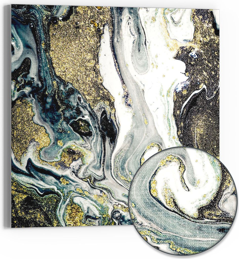 DEQORI Hybrid Leinwand Bild 50x50 cm 'Flüssiger Marmoreffekt' Wandbild Glas flach modern