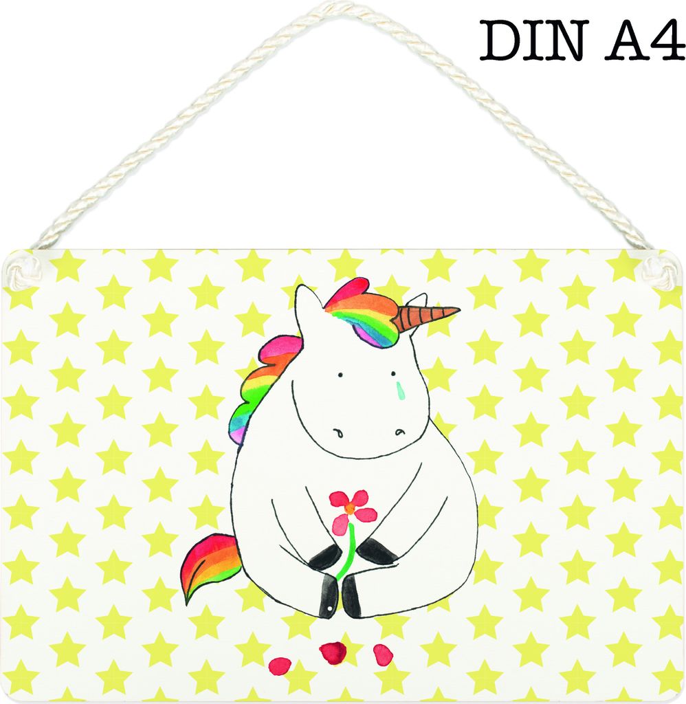 Mr. & Mrs. Panda Schild Einhorn Traurig DIN A4 - Weiß - Geschenk, kleine aufmerksamkeit, Blume, Wandbild Holz, Unicorn, Holzschild, Liebe, Türsch...