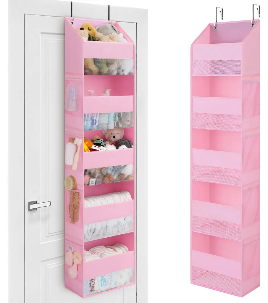Organiseur de porte pour chambre à coucher rose - 5 zones de rangement