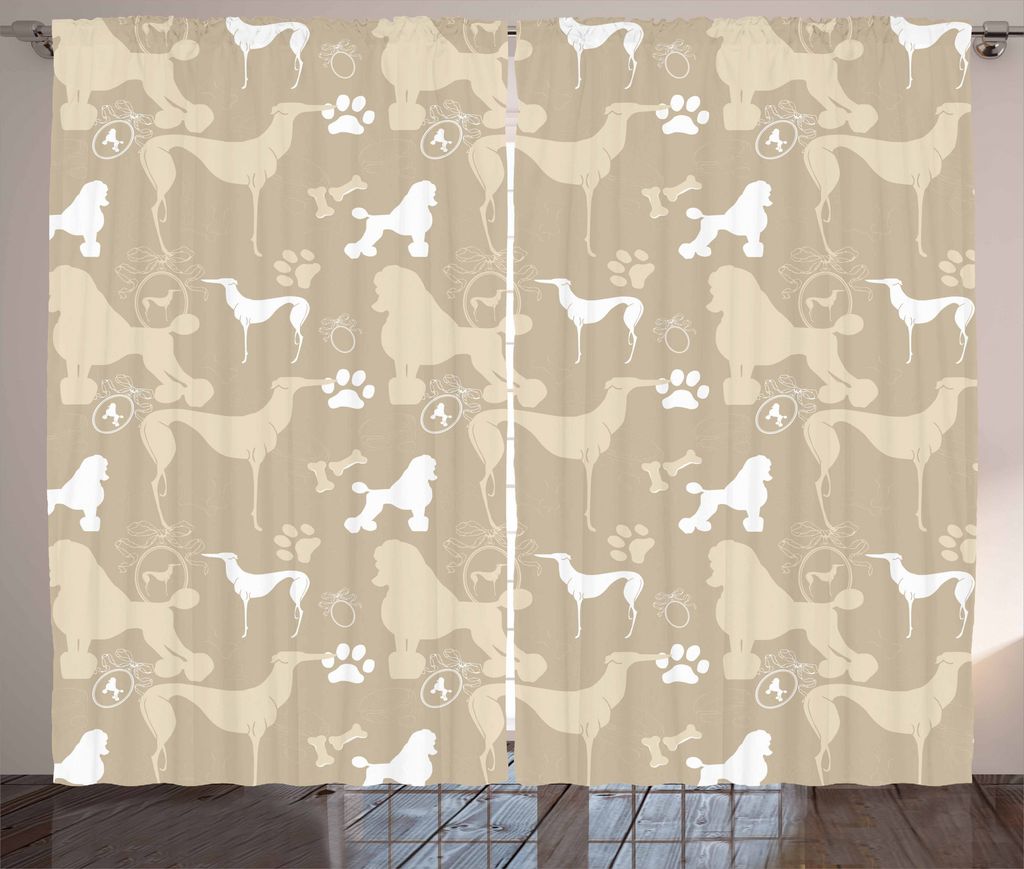 ABAKUHAUS Hundeliebhaber Rustikaler Vorhang, Pet Tiere Leine, Wohnzimmer Universalband Gardinen mit Schlaufen und Haken, 280 x 175 cm, Tan Weiß