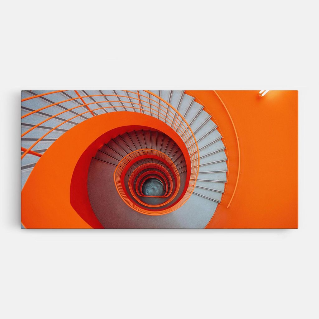 ARTHUB Leinwandbild 50x100 cm, Grey Orange Stairs | Wohnzimmerdekoration, Hängende Bilder, Wanddekoration, Heimdekoration, Abstrakte, Optische T...
