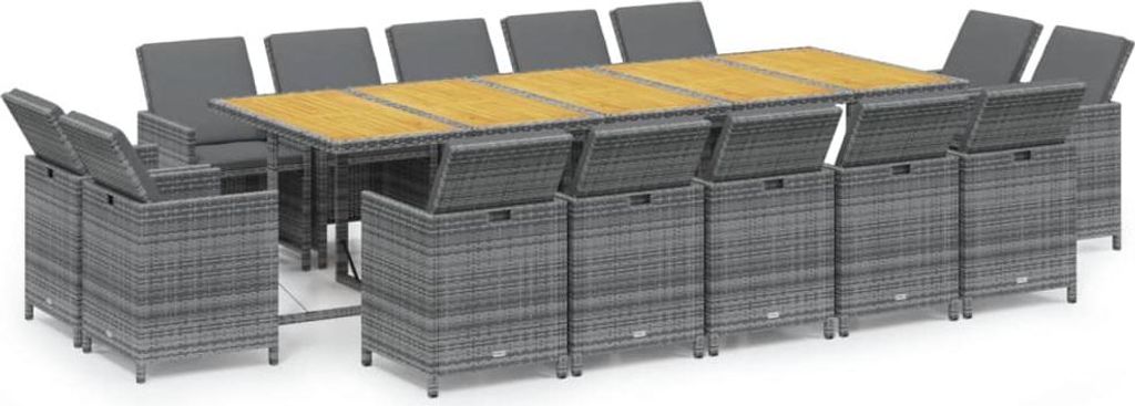 15-tlg. Garten-Essgruppe mit Auflagen Poly Rattan Grau