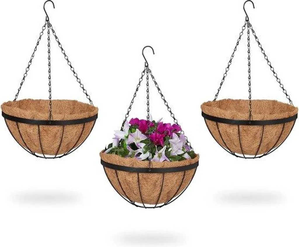 Paniers suspendus pour plantes 50 x 31 cm marron et noir en métal déco