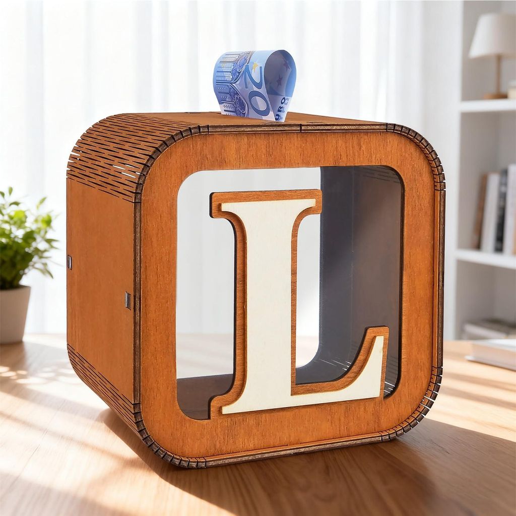Personalisierte Spardose für Kinder, Spardose aus Holz mit dem Alphabet AZ, dekorativ, kreativ, große Spardose als Geschenk für Jungen, Mädchen...