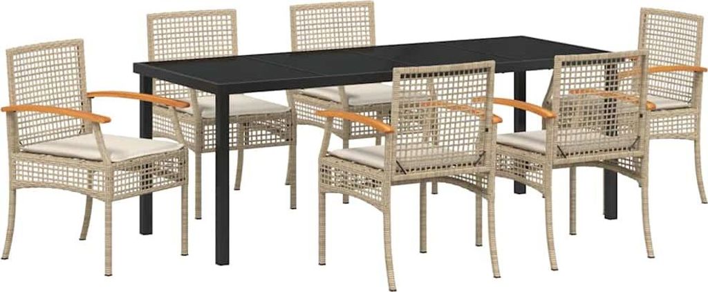 Garten Essgruppe mit Kissen 7 pcs Beige und Schwarz Rattan