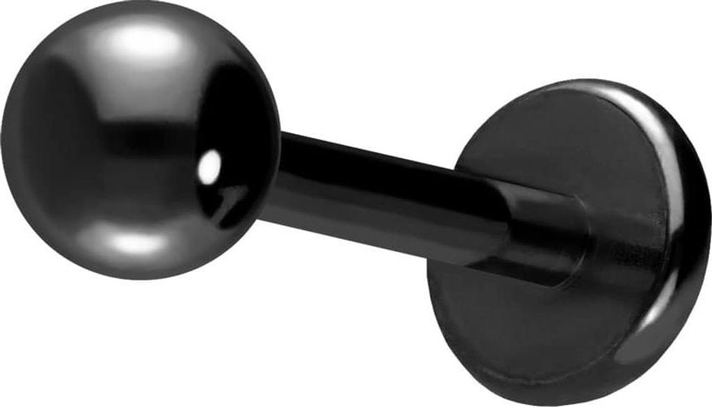 Ohrpiercing, Nasenpiercing Titan Labret mit Push Fit Schwarz Stablänge: 10mm + Stabstärke: 1mm + Kugelgröße: 2,5mm