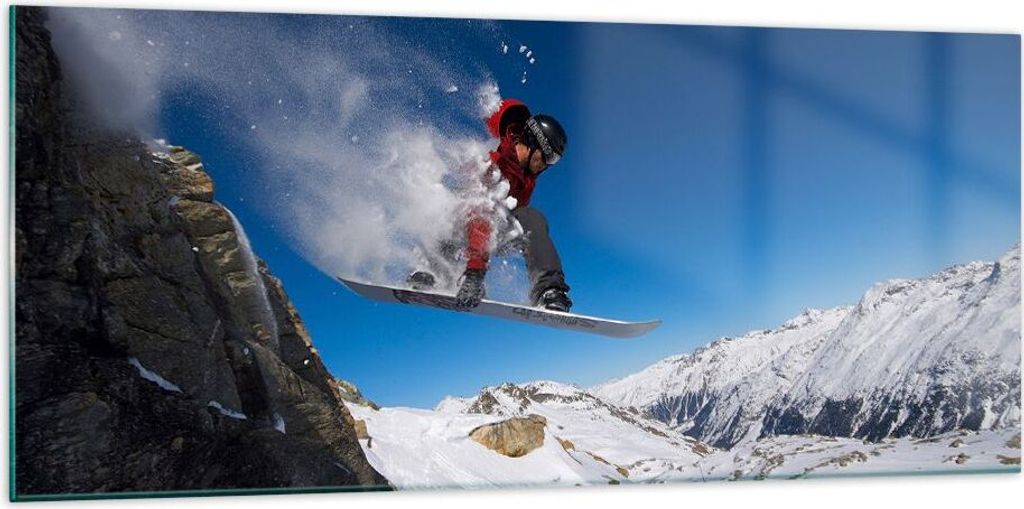 Bilder auf glas - Snowboard Winter Berg Gipfel - 120x50cm - Glasbilder - Wandbilder - Kunstdruck - zum Aufhängen bereit - Wanddekoration aus Glas ...