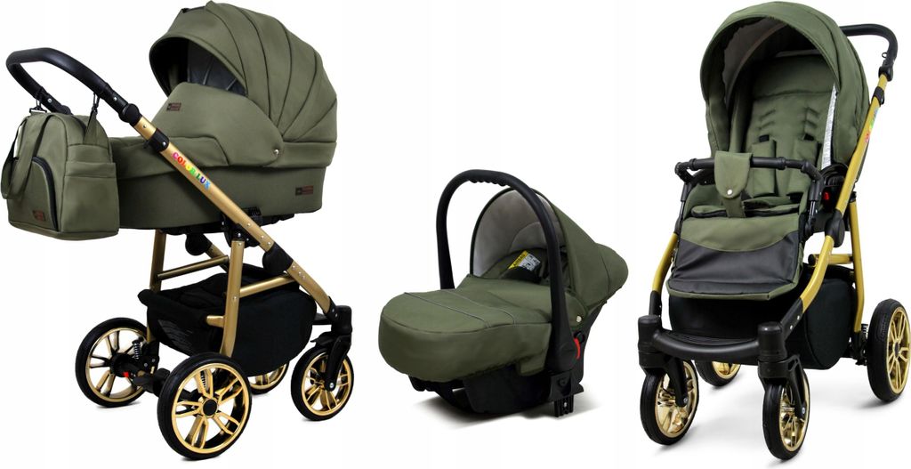 BabyLux Color Lux | 3in1 Kinderwagen Set | Olive | Kombikinderwagen | Kinderwagenset | Buggy +