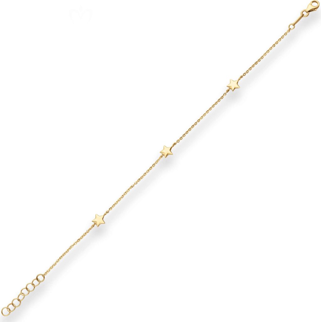 1,2mm Armband Ankerkette diamantiert 3 Sterne hohl aus 375 Gold Gelbgold 16cm