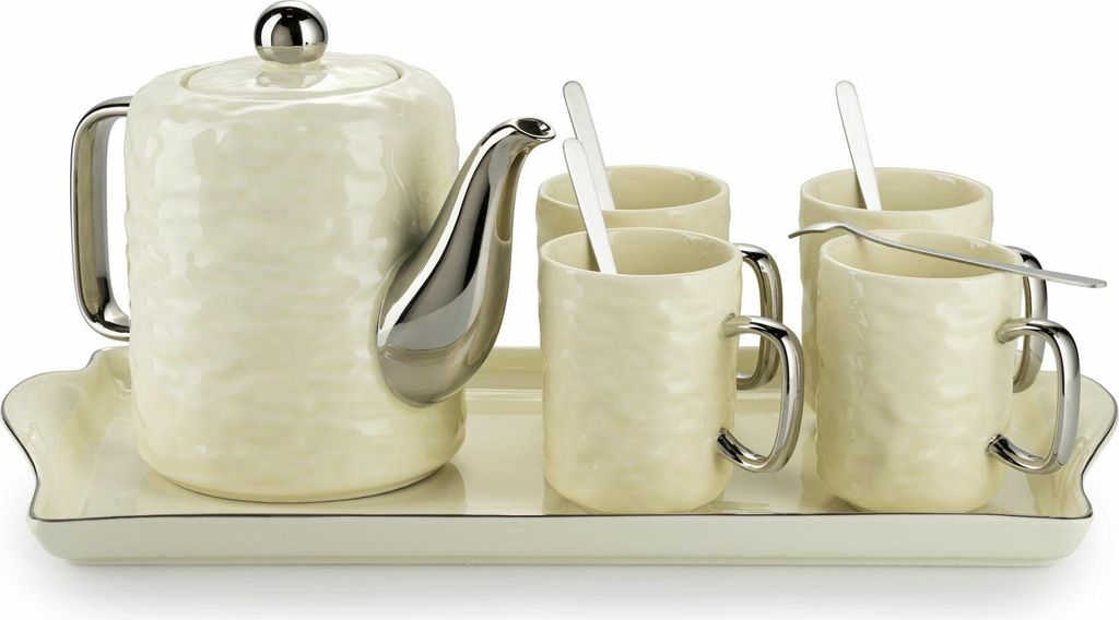 HowHomely Kaffeegeschirr Selena Silver - Elegantes Design 6-teilig, Creme