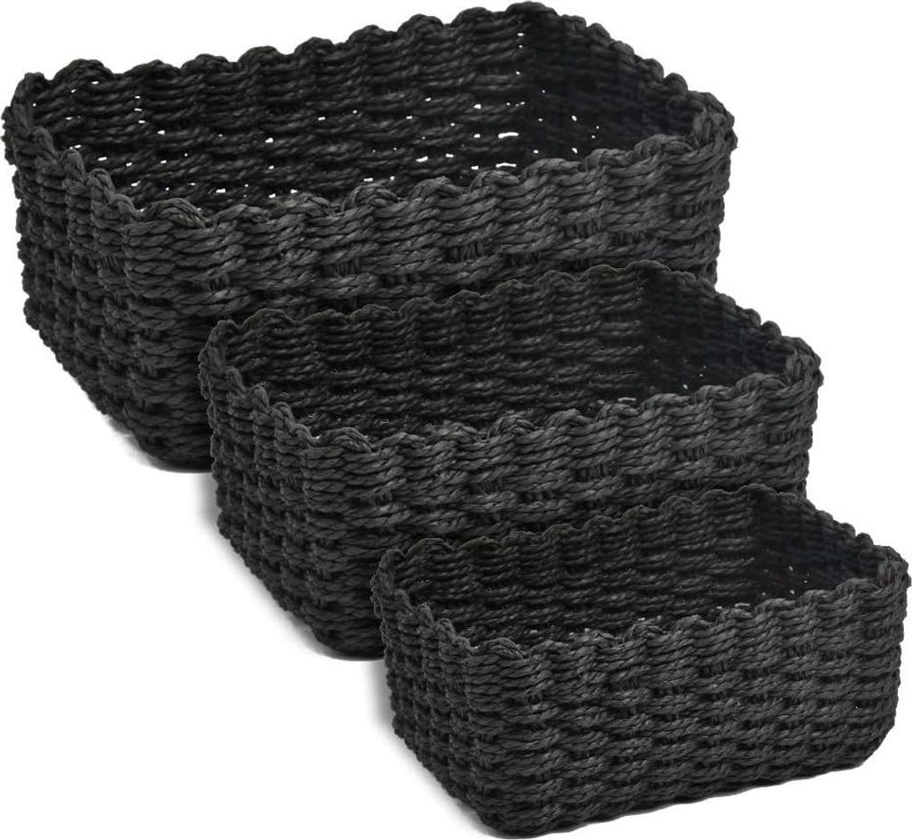 3 Stück geflochten aus recyceltem Papiertau, 3 Größen, Aufbewahrungskörbe, geflochtene Regalbehälter, Organizer für Schränke, Badezimmer, K...