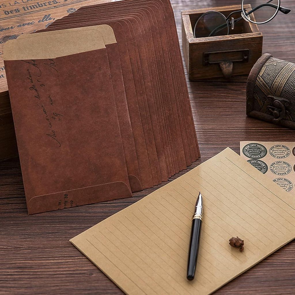 Vintage Umschläge und Briefpapier - 32 Blätter gestreift - A5 - 10 Umschläge und Aufkleber - Schreinpapier für Hochzeit - Geburtstag - Feier - ...