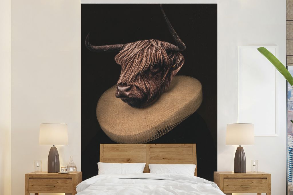 MuchoWow Fototapete für Wohnzimmer oder Schlafzimmer Wandtapete Vinyl Motivtapete Alte Meister - Tiere - Schottischer Highlander - 145x220 cm - ...