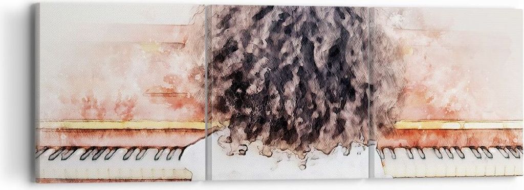 Bild auf Leinwand - Leinwandbild - 3 Teile - Kind Klavier Aquarell - 90x30cm - Wand Bild - Wanddeko - Wandbilder - Leinwanddruck - Bilder - Wanddek...