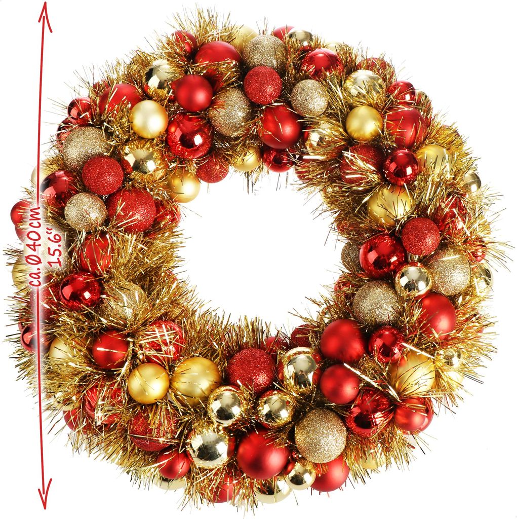 com-four Türkranz Weihnachten - Adventskranz mit Lametta und Christbaumkugeln in schönen Farben Ø ca. 40 cm - toll glänzende Weihnachtsdeko -...