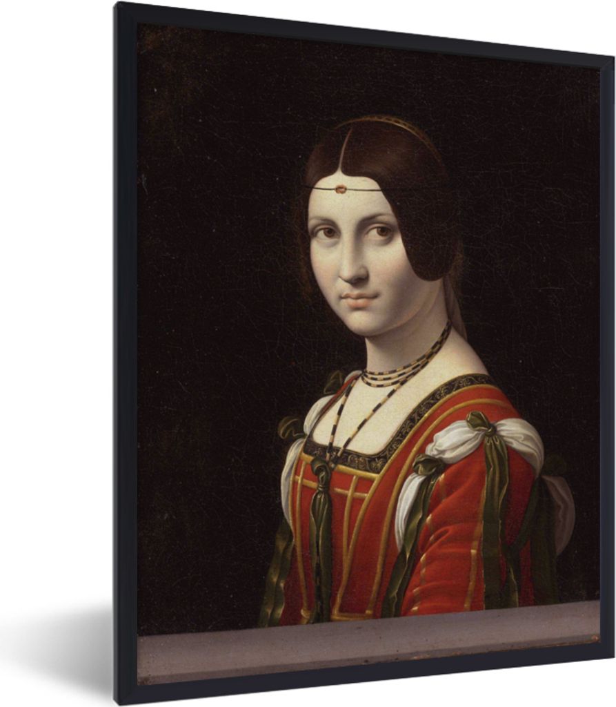 MuchoWow MuchoWow Gerahmtes Poster La Belle Ferronnière - Leonardo da Vinci 30x40 cm - Poster mit zchwarzem Bilderrahmen - Wanddeko - Kunstdrucke