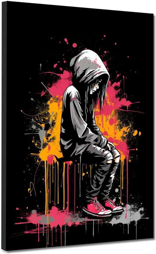 Street Art abstrakt Mädchen Leinwandbild Wandbild XL Deko Kunst: 90x120x4cm