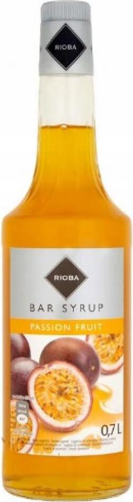 A bottle of Rioba Bar Syrup Passion Fruit flavor.