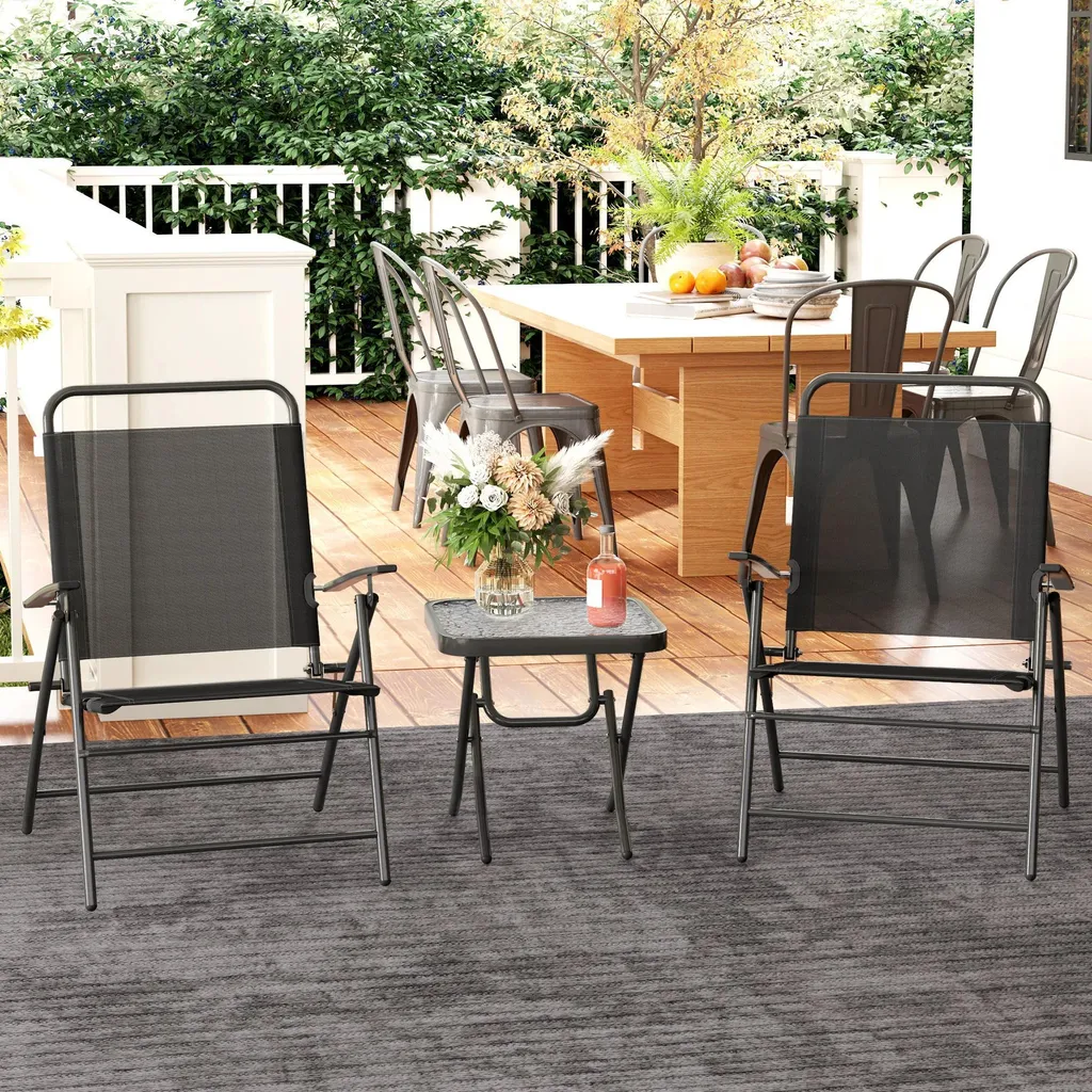 Ensemble table et chaises pour balcon noir petit espace terrasse repas - 2