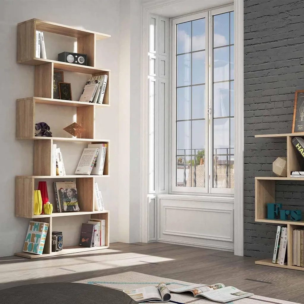 Bibliothèque design 6 niveaux 192 cm Athena structure bois robuste
