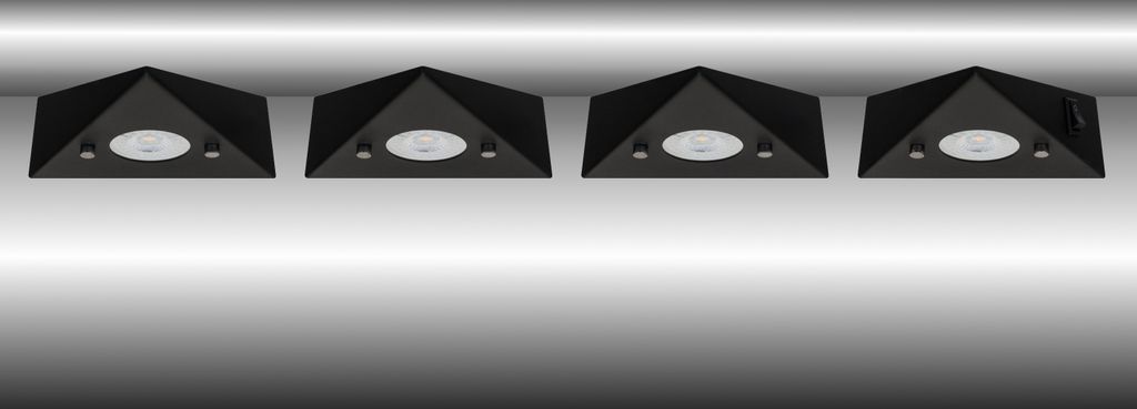 4er Set LED-Unterbauleuchte in matt-Schwarz 4,8 Watt LED Modul 3000K warmweiß 230V erweiterbar